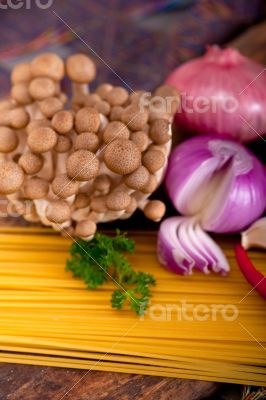Italian pasta and mushroom sauce ingredients