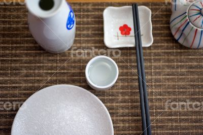 Japanese style table set and sake