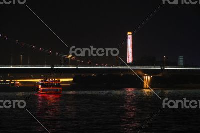 Ship moving by Pearl river in the night