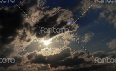 Blue sky and white clouds and the sun