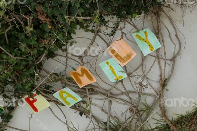 Letters F A M I L Y placed diagonally