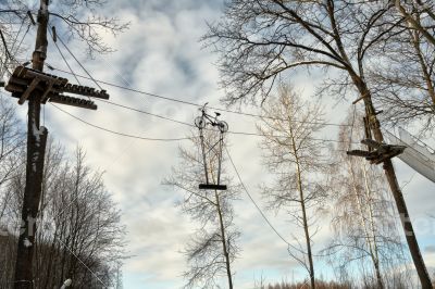 Rope route in the forest.