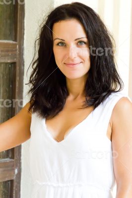 Brunette in white
