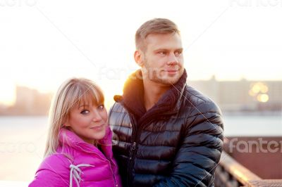 Woman in lovely mittens and her boyfriend