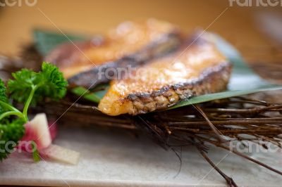 Japanese style teppanyaki roasted cod fish 
