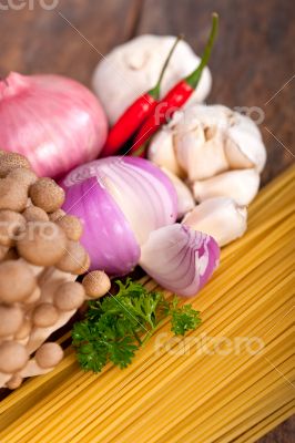 Italian pasta and mushroom sauce ingredients