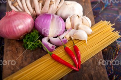 Italian pasta and mushroom sauce ingredients