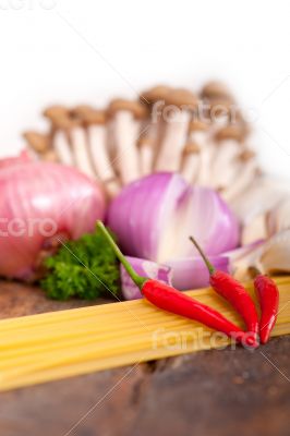 Italian pasta and mushroom sauce ingredients