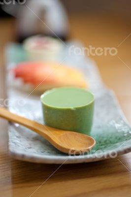 Japanese style green tea pudding