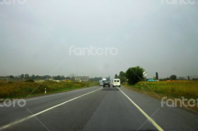 Wide highway and landscape. North Caucasus travel.