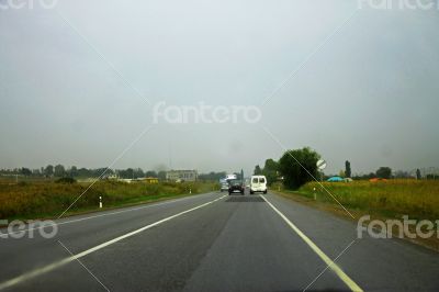 Wide highway and landscape. North Caucasus travel.