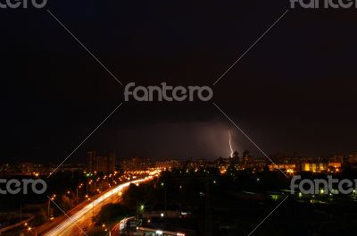 Thunderstorm with lightning in the city