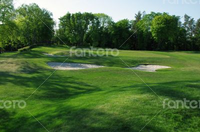 Sand bunkers on the golf course. 