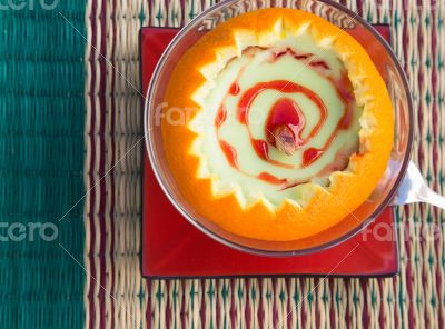Pistachio pudding in the orange skin