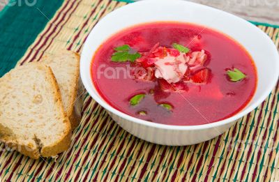A plate of Russian red soup - borsch