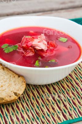 A plate of Russian red soup - borsch