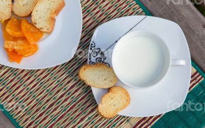 Warm milk in the white cup