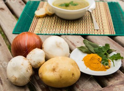 Ingredients for preparing mushroom soup
