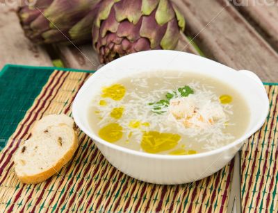 A plate of artichoke cream soup