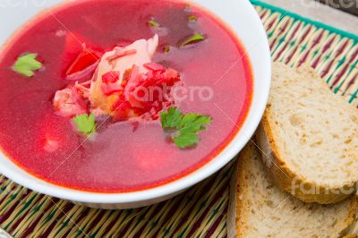 A plate of Russian red soup -borsh