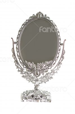 Antique silver mirror isolated
