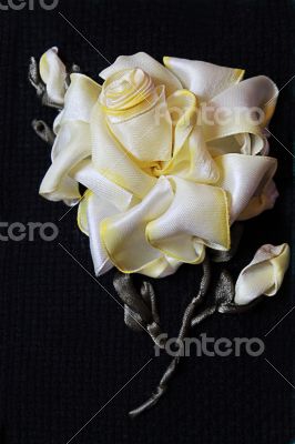 Handmade yellow rose from ribbon