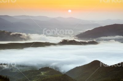 evening mountain plateau landscape (Carpathian, Ukraine) 