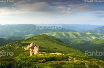 evening mountain plateau landscape (Carpathian, Ukraine) 