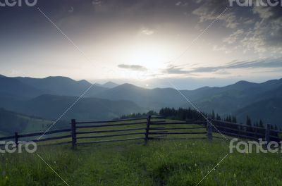 evening mountain plateau landscape (Carpathian, Ukraine) 