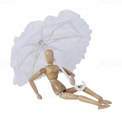 Laying Back Holding an Umbrella