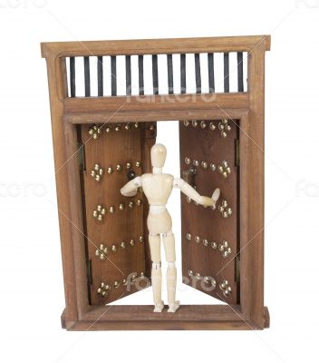 Opening Wooden Castle Door with Wooden Bar Lock