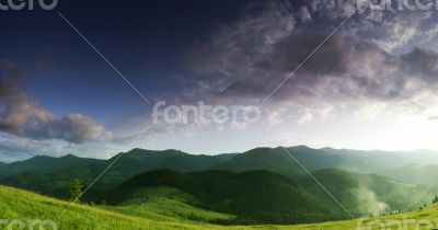 evening mountain plateau landscape (Carpathian, Ukraine)