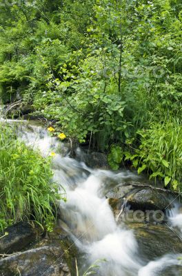 landscape with waterfall in the mountains