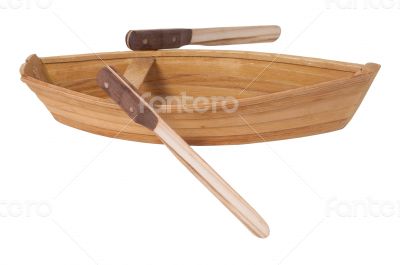 Wooden Row Boat with Oars