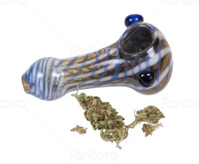 Glass Pipe with Marijuana Leaves