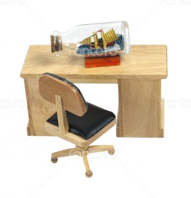 Ship in a Bottle on a Desk