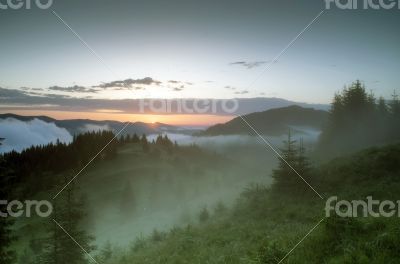evening mountain plateau landscape (Carpathian, Ukraine) 