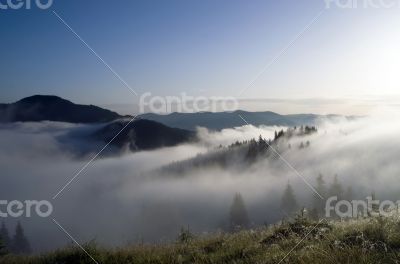 evening mountain plateau landscape (Carpathian, Ukraine) 