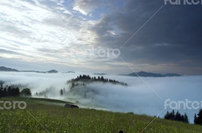 evening mountain plateau landscape (Carpathian, Ukraine)
