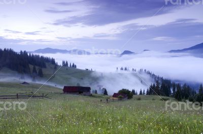 evening mountain plateau landscape (Carpathian, Ukraine)
