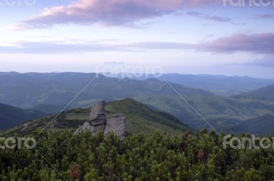 evening mountain plateau landscape (Carpathian, Ukraine)