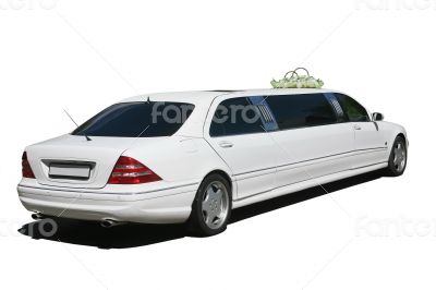 white wedding limousine  isolated