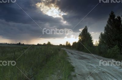 country road and sunset 