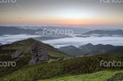 evening mountain plateau landscape (Carpathian, Ukraine)