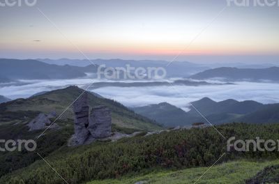 	evening mountain plateau landscape (Carpathian, Ukraine)