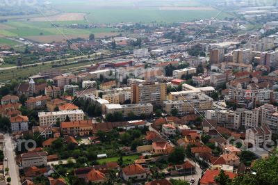 Panorama of the Romanian city bird`s-eye view.