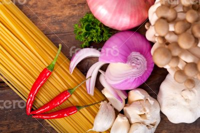 Italian pasta and mushroom sauce ingredients