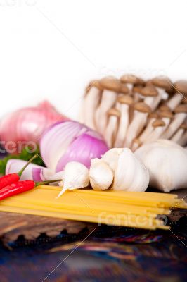 Italian pasta and mushroom sauce ingredients