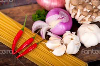 Italian pasta and mushroom sauce ingredients