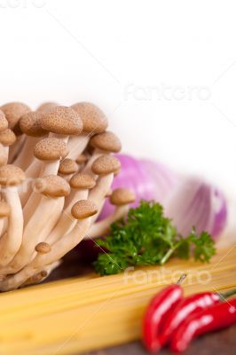 Italian pasta and mushroom sauce ingredients